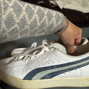 Puma Clyde White and Blue Sneakers